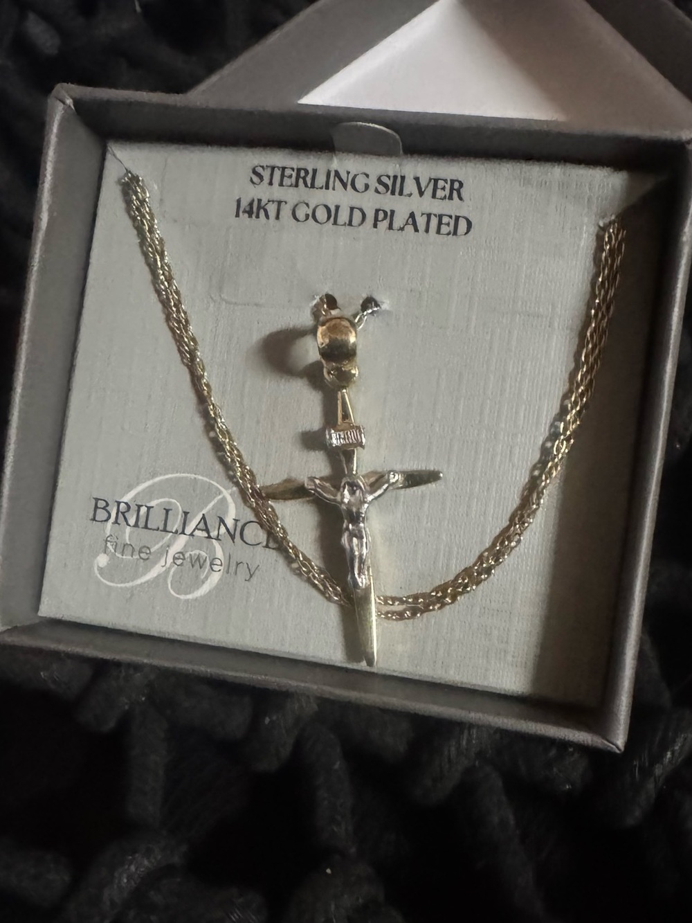 NWT 14k yellow gold plated Sterling Silver 925 Crucifix  Cross 18”  necklace 14k